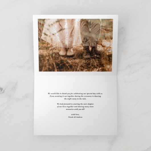 Taupe Green Retro Bold Typografy Foto Wedding Dankeskarte (Innenseite)