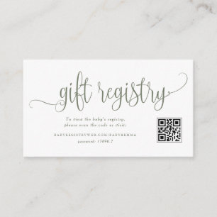 Taupe Green Script Baby Dusche QR Code Registrieru Begleitkarte