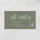 Taupe Green Script Baby Dusche QR Code Registrieru Begleitkarte (Vorderseite)