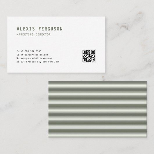 Taupe Green Simple Typografie QR Code Minimalistis Visitenkarte (Vorne/Hinten)