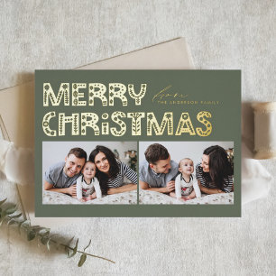 Taupe Green Skandinavier Zwei Fotos Weihnachten Folien Feiertagskarte