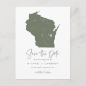 Taupe Green Wisconsin Karte QR-Code Save the Date (Vorderseite)