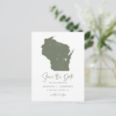 Taupe Green Wisconsin Karte QR-Code Save the Date (Stehend Vorderseite)