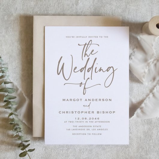 Taupe Hand Lettered Calligrafy Wedding Einladung