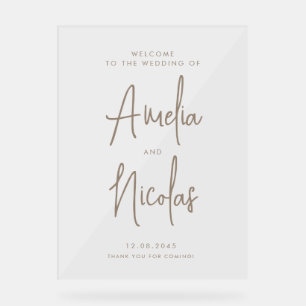 Taupe handgeschriebene kalligraphische Hochzeit Be Acrylschild