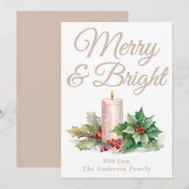 Taupe Handgeschriebenes Skript Merry & Bright Feiertagskarte
