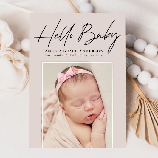 Taupe Hello Baby 2 Foto Birth Ankündigung