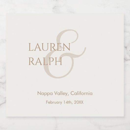 Taupe & Ivory Couple Monogram Schaumweinetikett (Einzelnes Label)