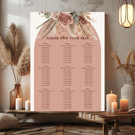 Taupe ivory pampas grass wedding seating chart poster