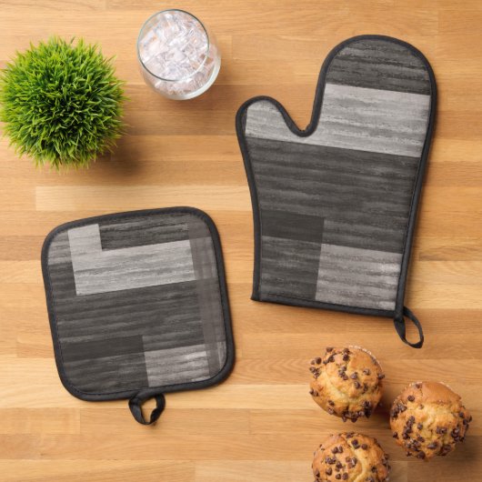 Taupe Jean patch Work Imitate Burlap Ofenhandschuh & Topflappen-Set (Oben Unten)