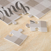 Taupe Kariert Moderne Foliage Happy Thanksgiving Puzzle (Seite)