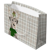 Taupe Kariert und Irish Wolfhound Dog Lover Holida Große Geschenktüte (Rückseite Schrägansicht)