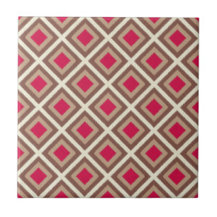 Taupe, leichte Taupe, Hot Pink Ikat Diamonds STayl Fliese