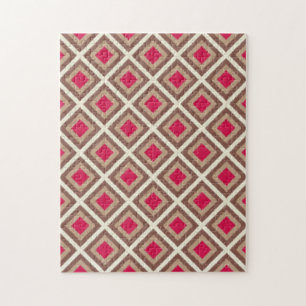 Taupe, leichte Taupe, Hot Pink Ikat Diamonds STayl Puzzle