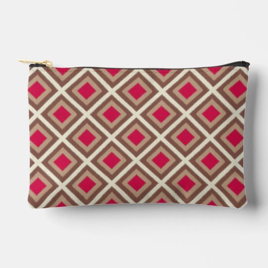 Taupe, leichte Taupe, Hot Pink Ikat Diamonds STayl Zubehörtasche (Vorderseite)