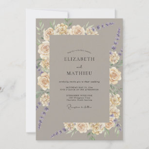 Taupe Lila Rosenhochzeit Einladung
