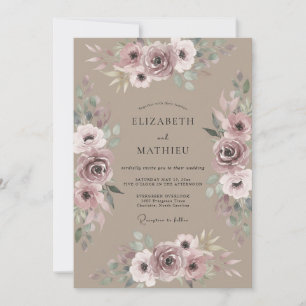 Taupe Lila Rosenhochzeit Einladung