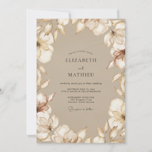 Taupe Magnolie Hochzeit Einladung