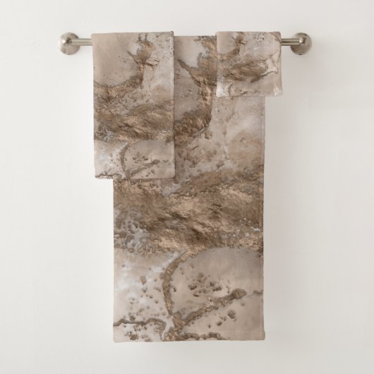 Taupe marble and gold abstract badhandtuch set (Insitu)