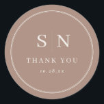 Taupe Minimal and Chic | Wedding Initial Runder Aufkleber<br><div class="desc">These elegant,  modern wedding thank you favor stickers feature a simple neutral taupe and warm,  creamy white text design that exudes minimalist style. Add your initials or monogram to make them completely your own.</div>