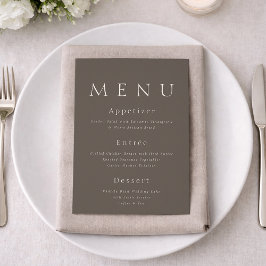 Taupe Minimalist Wedding Menu Card Einladung