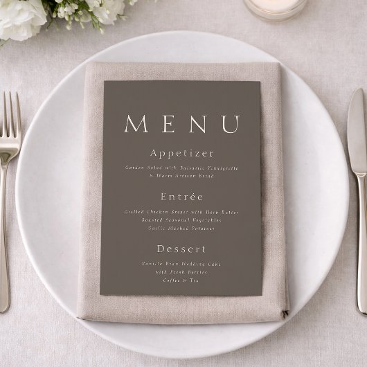 Taupe Minimalist Wedding Menu Card Einladung