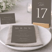 Taupe Minimalist Wedding Menu Card Einladung