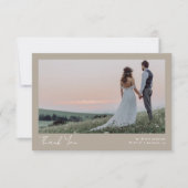 Taupe Minimalistisch 2 Foto Calligrafy Wedding Dankeskarte (Vorderseite)