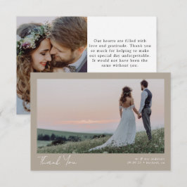 Taupe Minimalistisch 2 Foto Calligrafy Wedding Dankeskarte