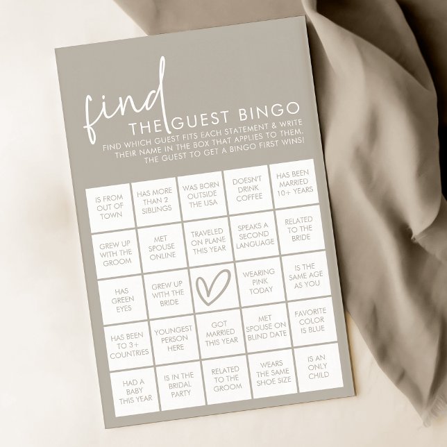 Taupe Minimalistisch Brautparty Guest Bingo Game (Von Creator hochgeladen)