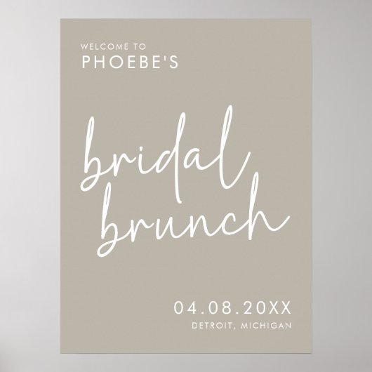 Taupe Minimalistisch Bridal Brunch Willkommensschi Poster (Vorne)