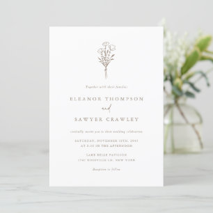 Taupe Minimalistisch Floral Bouquet QR Code Weddin Einladung
