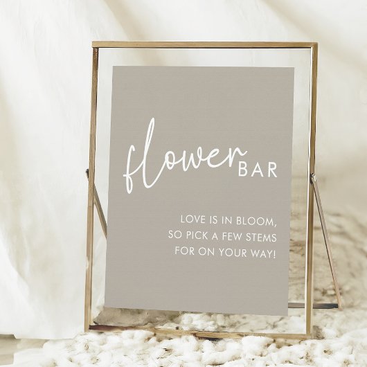 Taupe Minimalistisch Script Brautparty Blume Bar Poster