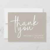Taupe Minimalistisch Script Brautparty Flat Dankeskarte (Vorderseite)