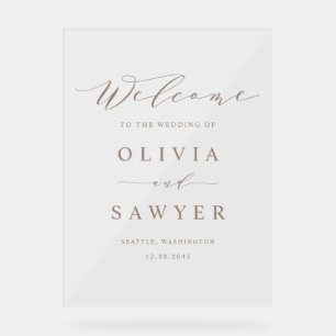Taupe Minimalistisches Script Wedding Willkommen Acrylschild
