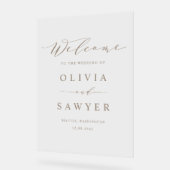 Taupe Minimalistisches Script Wedding Willkommen Acrylschild (Winkel)
