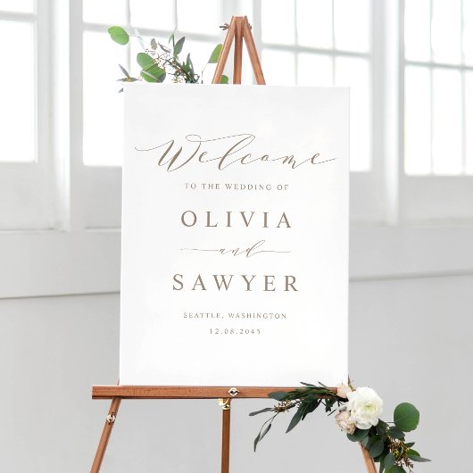 Taupe Minimalistisches Script Wedding Willkommen Poster