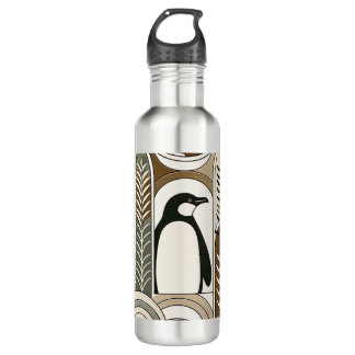 Taupe Mocha Abstrakt Gran Arcs Pattern Pinguin Edelstahlflasche