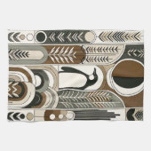 Taupe Mocha Abstrakt Gran Arcs Pattern Pinguin Geschirrtuch (Horizontal)