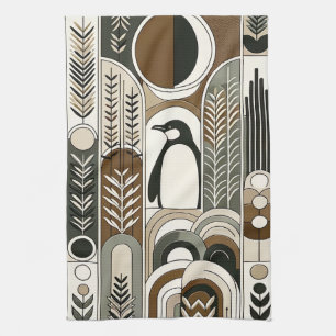 Taupe Mocha Abstrakt Gran Arcs Pattern Pinguin Geschirrtuch