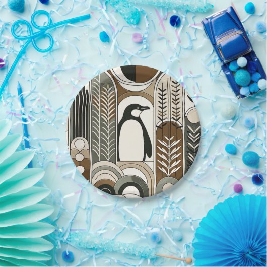 Taupe Mocha Abstrakt Gran Arcs Pattern Pinguin Pappteller (Party)