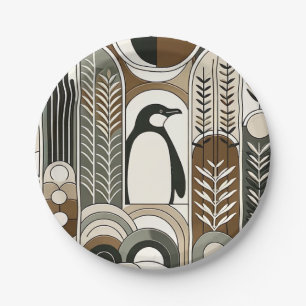 Taupe Mocha Abstrakt Gran Arcs Pattern Pinguin Pappteller
