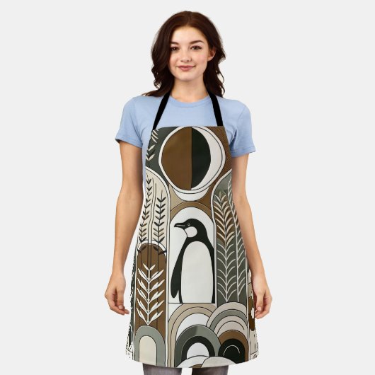 Taupe Mocha Abstrakt Gran Arcs Pattern Pinguin Schürze (Getragen)