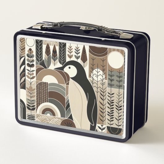 Taupe Mocha Elfenbeinpinguin in Pflanze des Grabwa Metall Brotdose (Rückseite)