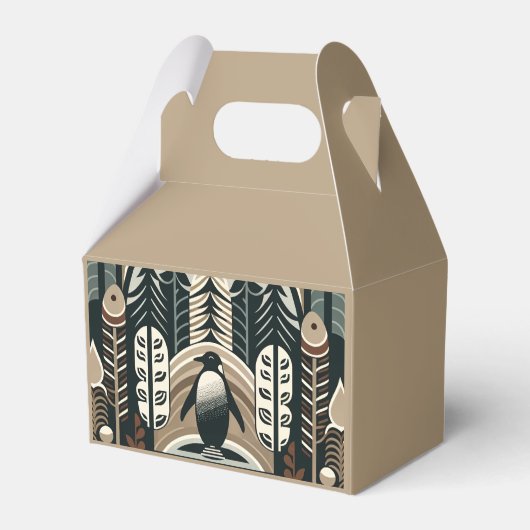 Taupe Mocha Elfenbeinpinguinwald mit Arkaden Geschenkschachtel (Vorderseite)