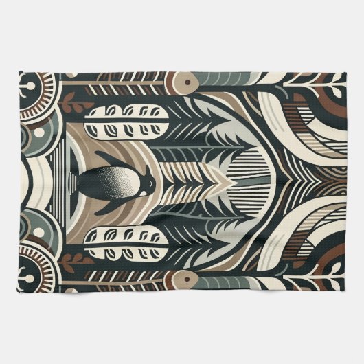 Taupe Mocha Elfenbeinpinguinwald mit Arkaden Geschirrtuch (Horizontal)