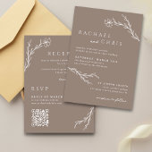 Taupe Mocha Simple Boho Floral QR Code Einladung