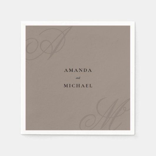 Taupe Modern Edge Elegante Monogram Wedding Serviette (Vorderseite)