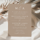Taupe Modern Elegance Monogram Wedding Einladung
