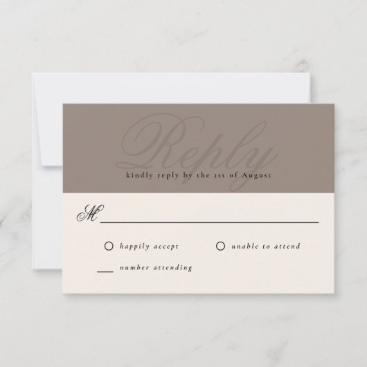 Taupe Modern Elegant Minimal Monogram RSVP Karte (Vorderseite)